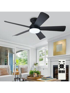 Modern 42-Inch Ceiling Fan with Light & Remote - Dimmable Low Profile, 6 Speeds